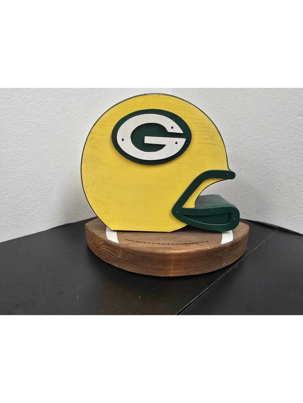 Handmade Green Bay Packers Wooden Helmet Coin Bank Man Cave